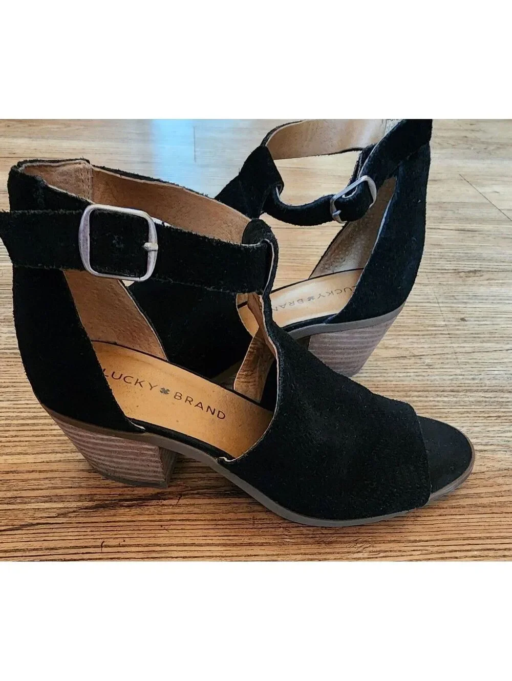 Size 7 - Women's Lucky Brand Baxley Black Suede Leather Sandals
